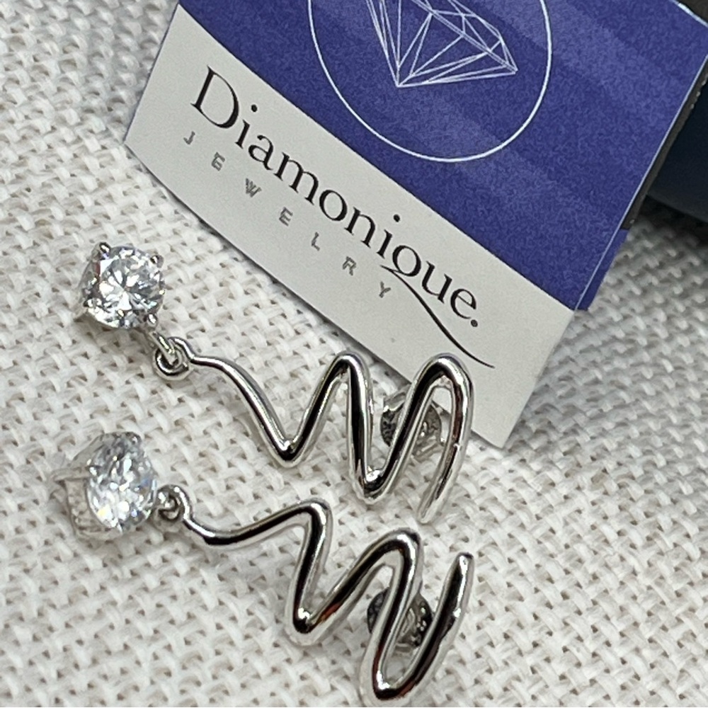 Unique Diamonique Sterling Silver 925 Earrings – 1" Length, 4.6g - Picture 3 of 17
